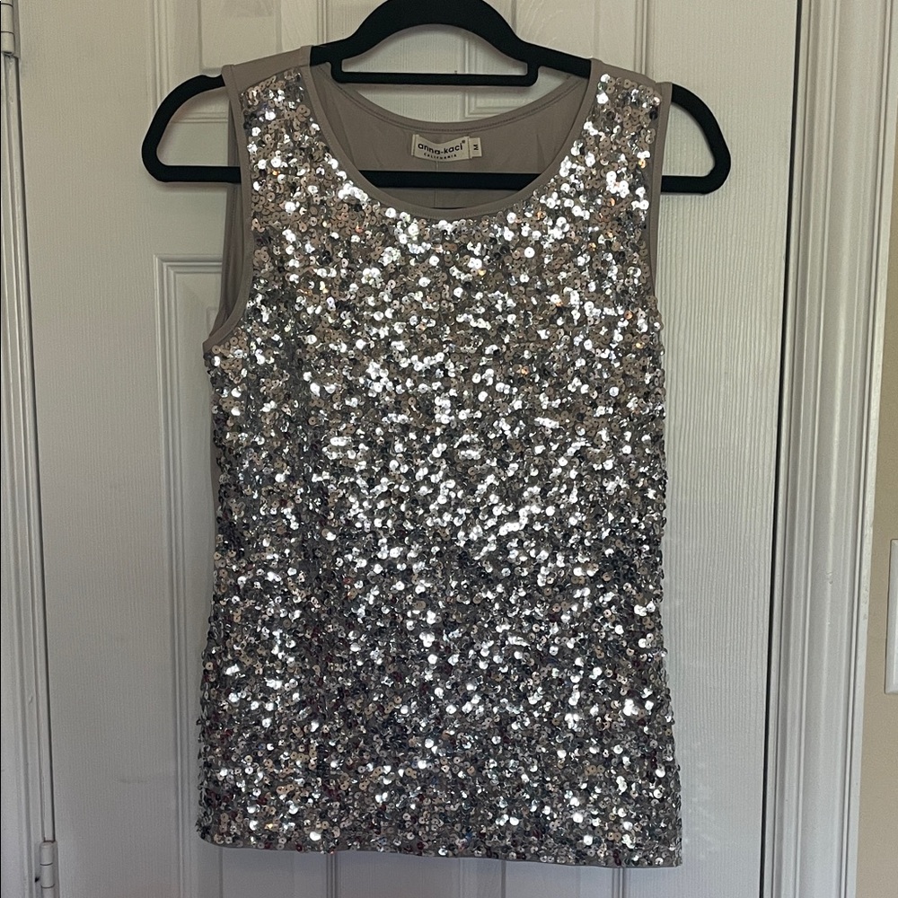 Anna-Kaci silver sequined sleeveless tank, size medium